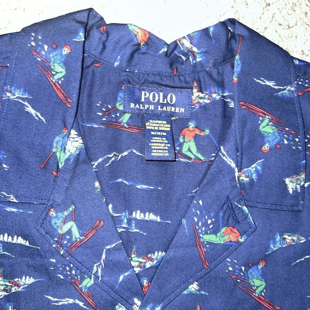 Polo Ralph Lauren 100% Cotton Men's Sleep Shirt Pajama Downhill Ski AOP‎ Size M